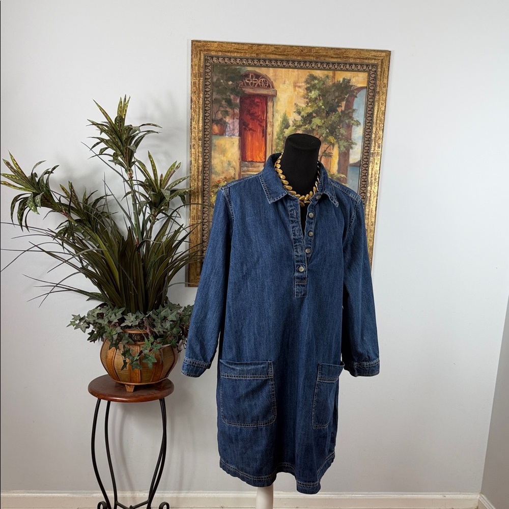 Old Navy Dark Blue Jean Jacket Sheath Dress 3/4 Cap Sleeves